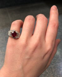 GIA Certified 1.8 Carat Ruby and 1.5 Carat Diamond 18K Gold Cocktail Dinner Ring