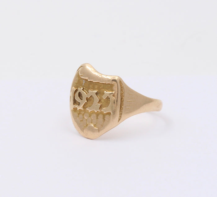 Art Deco 14K Gold “1922” Date Ring, Antique Shield Ring