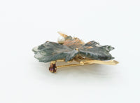 Vintage Carved Agate 14K Gold Pearl Leaf Brooch Pin