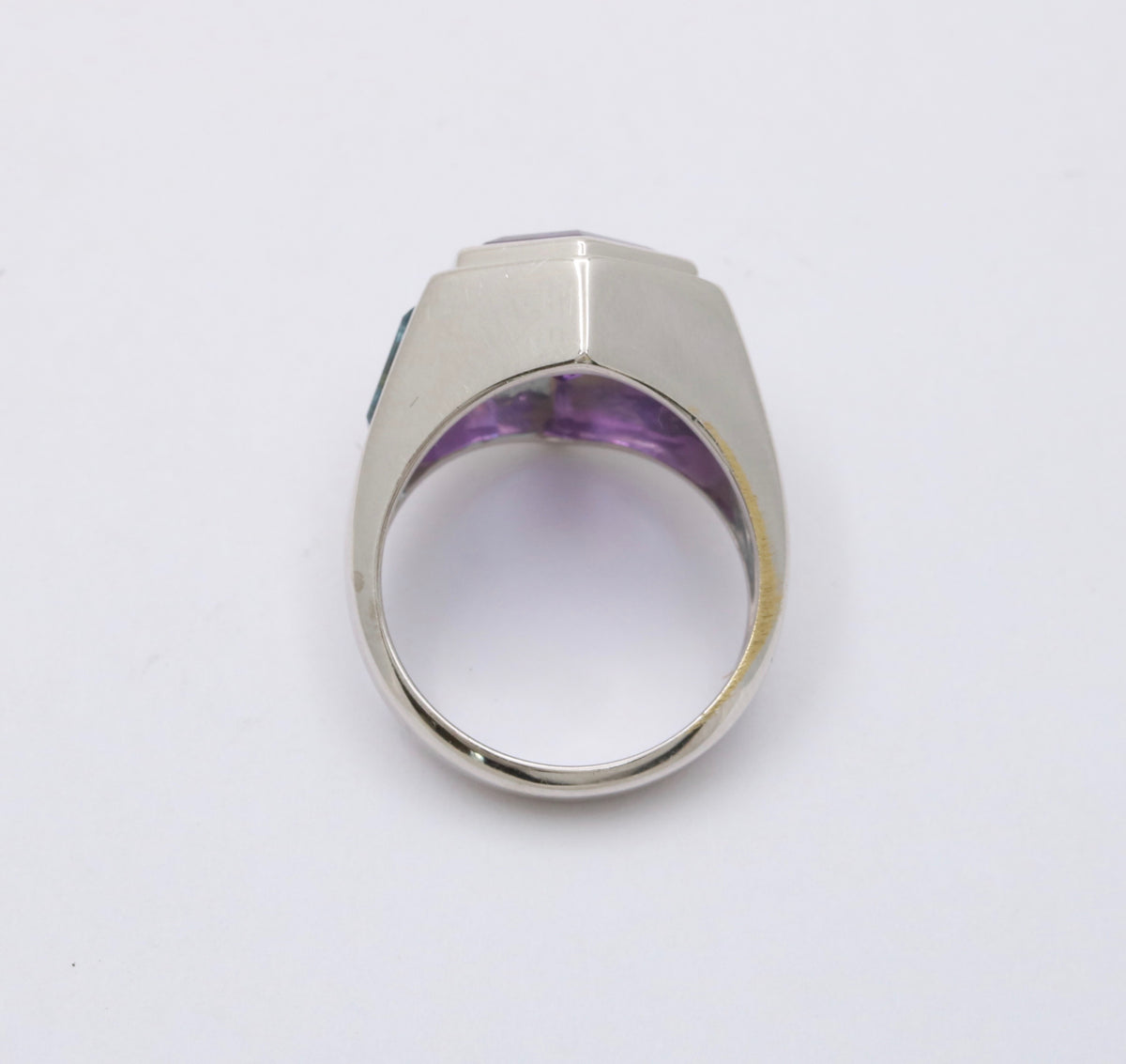 Amethyst and Blue Topaz Hexagonal 18K Gold Signet Ring