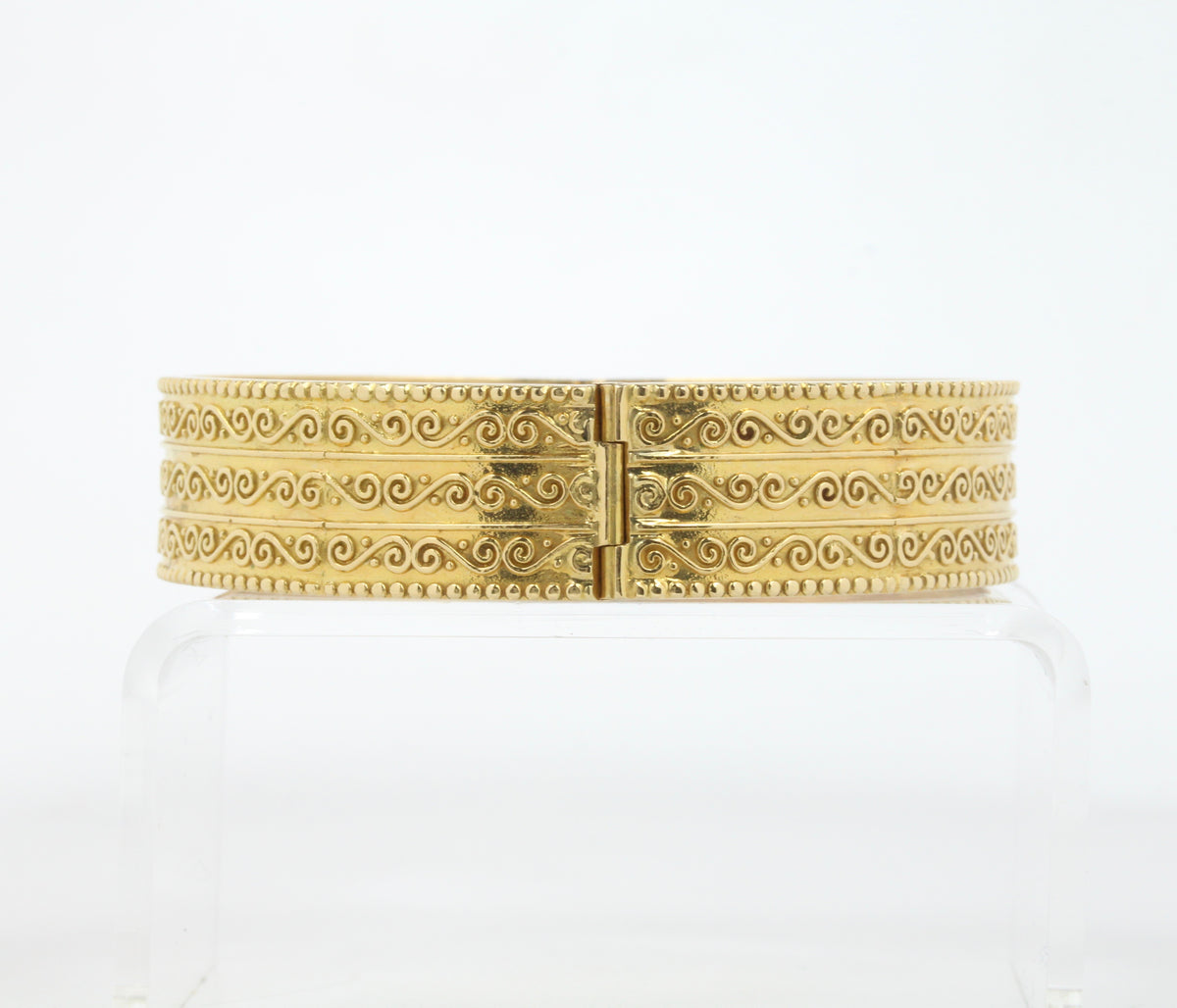 Vintage Zolotas 18K Gold Buckle Wide Bangle, Greek Designer Stacking Bracelet
