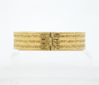 Vintage Zolotas 18K Gold Buckle Wide Bangle, Greek Designer Stacking Bracelet
