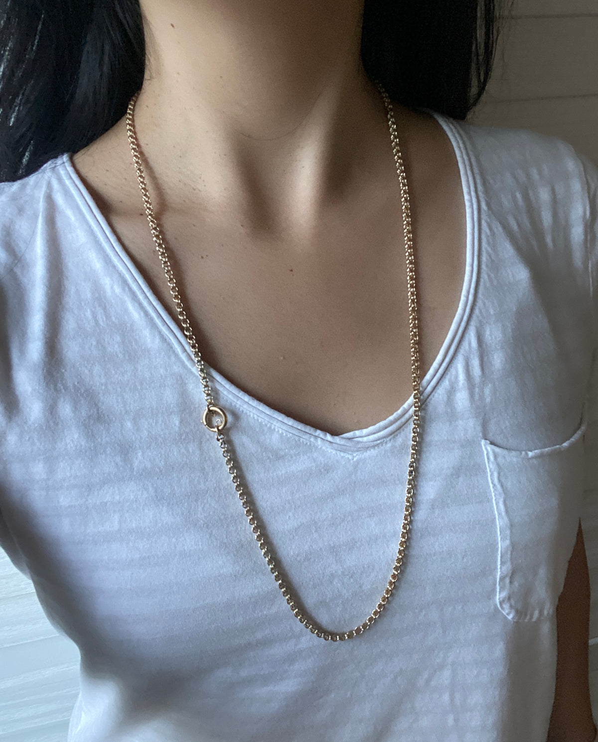 Victorian 14K Gold Open Link Chain, 31” Long Necklace