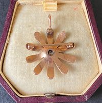 Victorian 14K Gold, Diamond, Split Pearl Daisy Pendant, Antique Pin