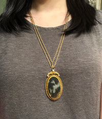 Victorian Dendritic Moss Agate and 0.5 Carat Diamond 14K Gold Pendant Necklace