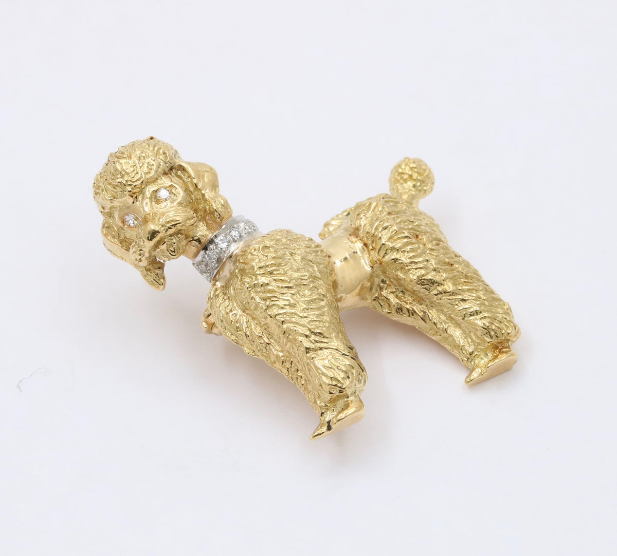 Vintage 18K Gold and Diamond Poodle Brooch, 16.7 Gram Dog Pin
