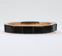 Victorian 14K Gold and Faceted Black Onyx Plaque Bangle, Hinged Bracelet