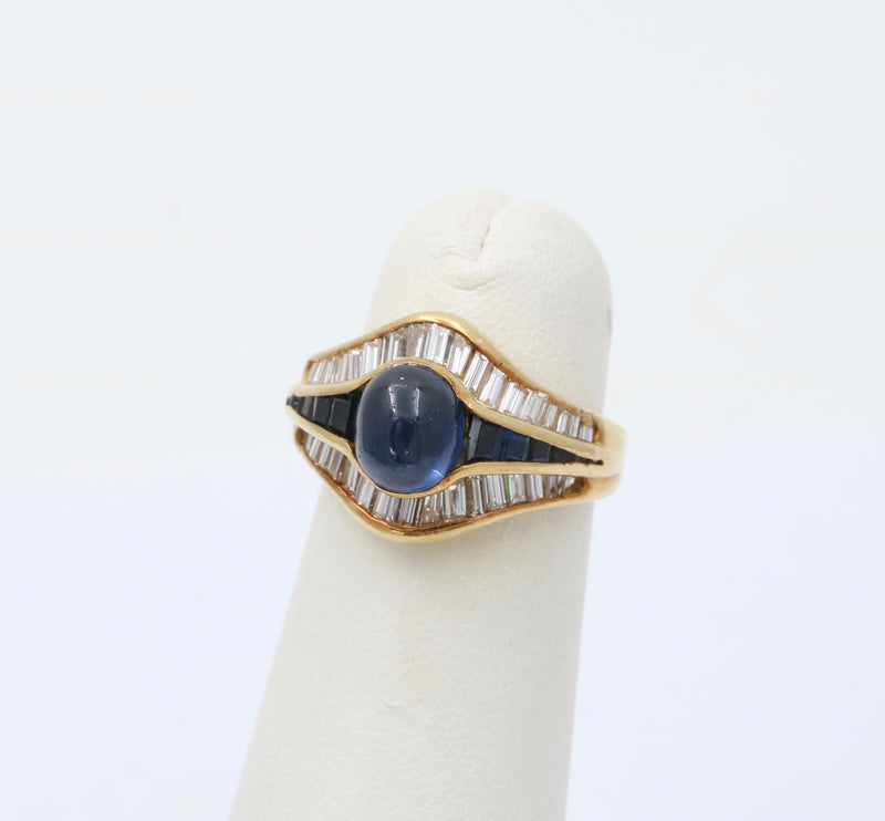 Vintage Sapphire and Diamond “Eye” Shaped 18K Gold Dinner Ring