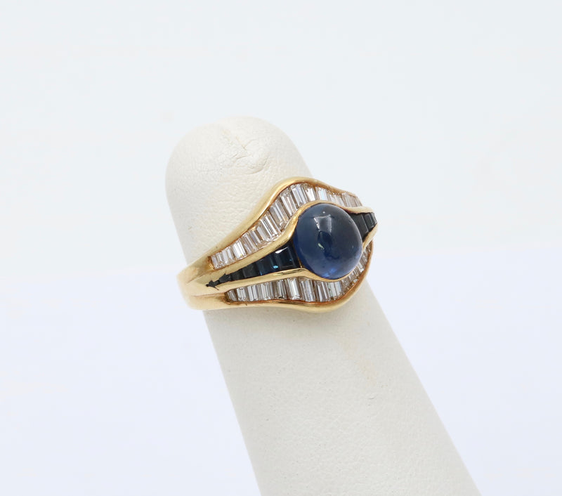 Vintage Sapphire and Diamond “Eye” Shaped 18K Gold Dinner Ring