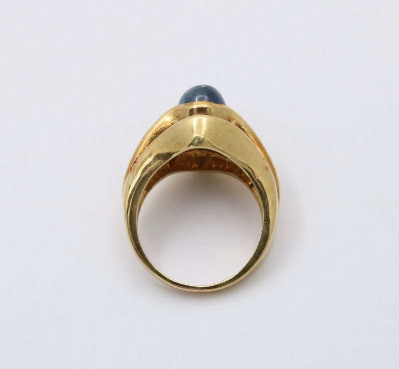 Vintage Sapphire and Diamond “Eye” Shaped 18K Gold Dinner Ring