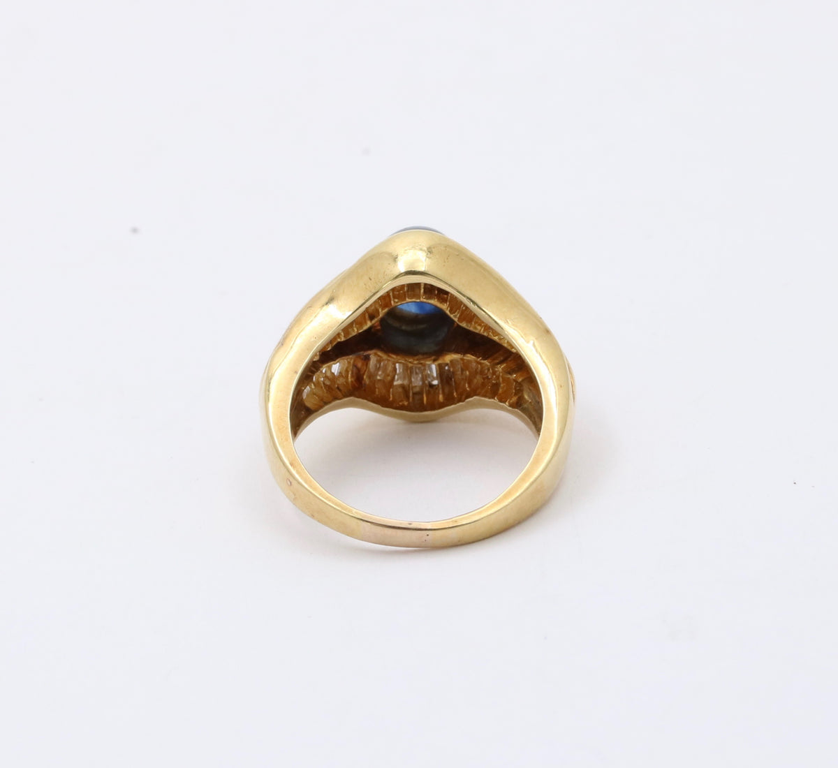 Vintage Sapphire and Diamond “Eye” Shaped 18K Gold Dinner Ring