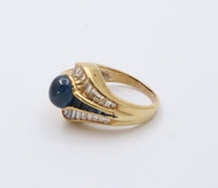 Vintage Sapphire and Diamond “Eye” Shaped 18K Gold Dinner Ring