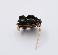 Art Nouveau 14K Gold and Black Enamel Rose Pin