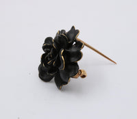 Art Nouveau 14K Gold and Black Enamel Rose Pin