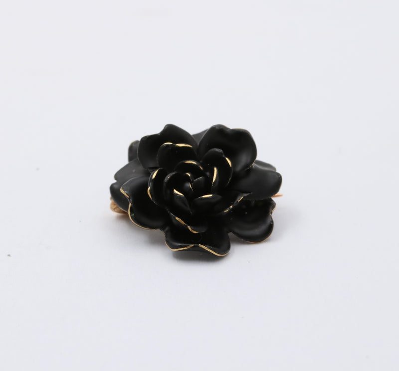 Art Nouveau 14K Gold and Black Enamel Rose Pin
