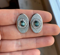 Vintage 14K White Gold Cat’s Eye and Diamond Cufflinks