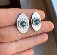 Vintage 14K White Gold Cat’s Eye and Diamond Cufflinks