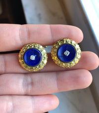 Vintage La Triomphe 18K Gold Diamond and Lapis Lazuli Cufflinks