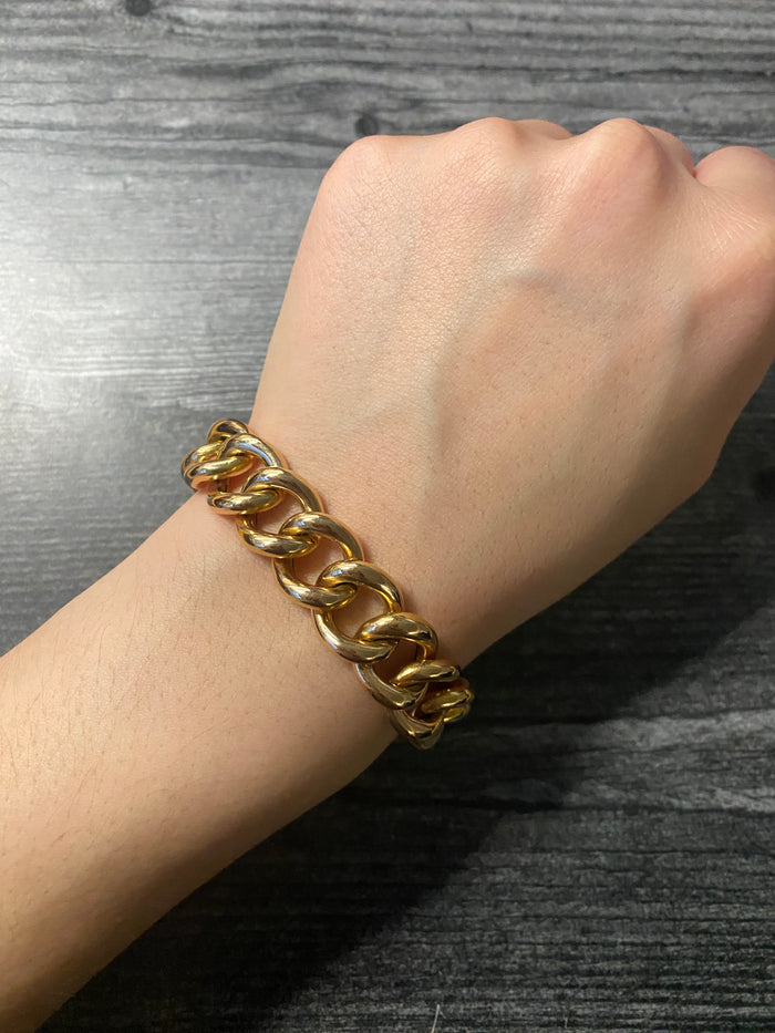 Large Vintage 18K Rose Gold Curb Link Bracelet, 7.5” Long