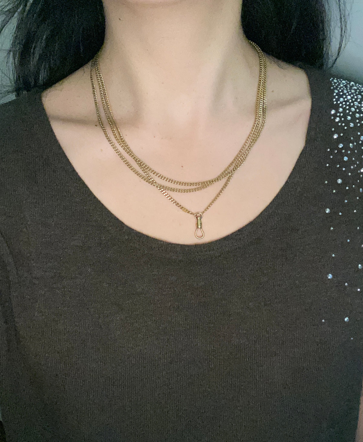 Art Deco 14K Gold Curb Link Longuard Chain, 60” Long