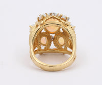 Vintage 18K Gold Opal Diamond Cluster Cocktail Ring, October Birthstone