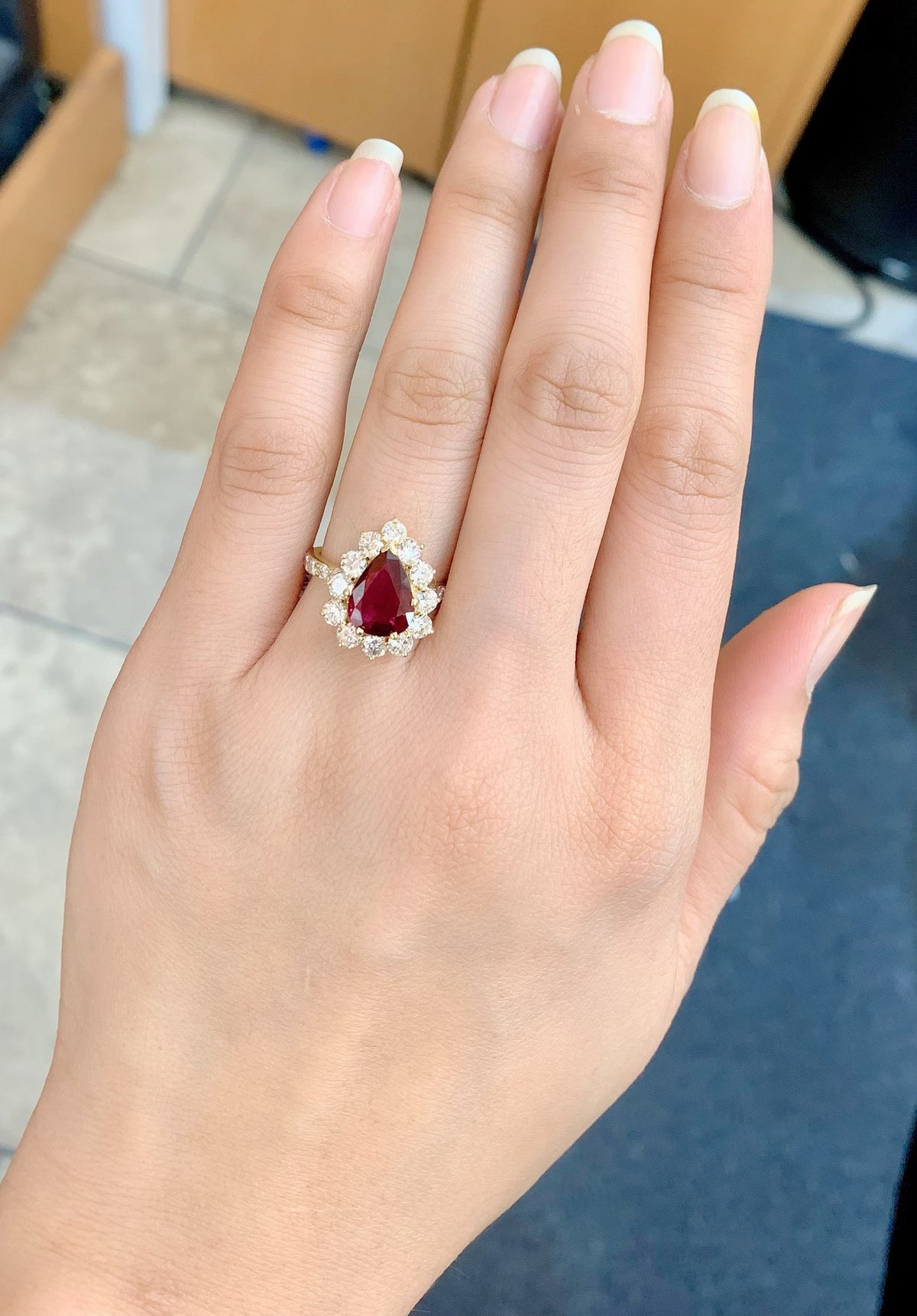 AGL Certified 1.98 Carat Ruby and 1.5 Carat Diamond Halo Ring