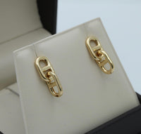 Vintage 18K Gold Puffy Anchor Link Dangling Earrings