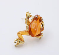 Vintage Carved Citrine, Diamond and 18K Gold Frog Brooch, Pin