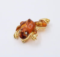Vintage Carved Citrine, Diamond and 18K Gold Frog Brooch, Pin