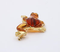 Vintage Carved Citrine, Diamond and 18K Gold Frog Brooch, Pin