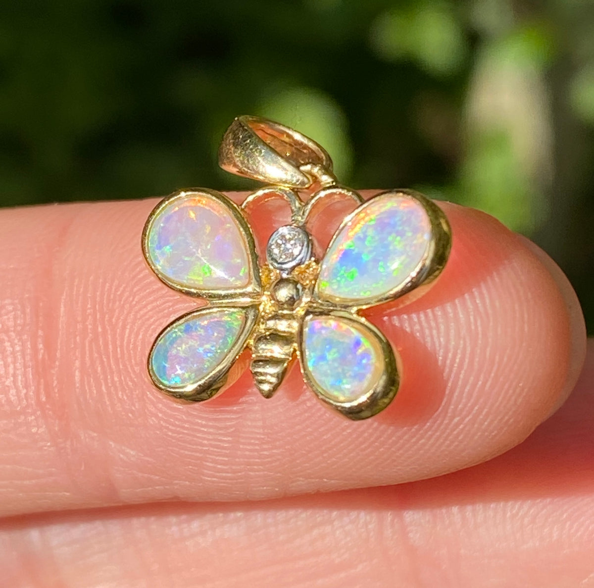 Australian Opal, Diamond, and 18K Gold Butterfly Charm