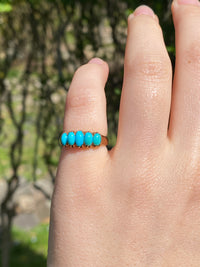 Antique Five Stone Turquoise and 14K Gold Band, Stacking Ring