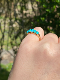 Antique Five Stone Turquoise and 14K Gold Band, Stacking Ring