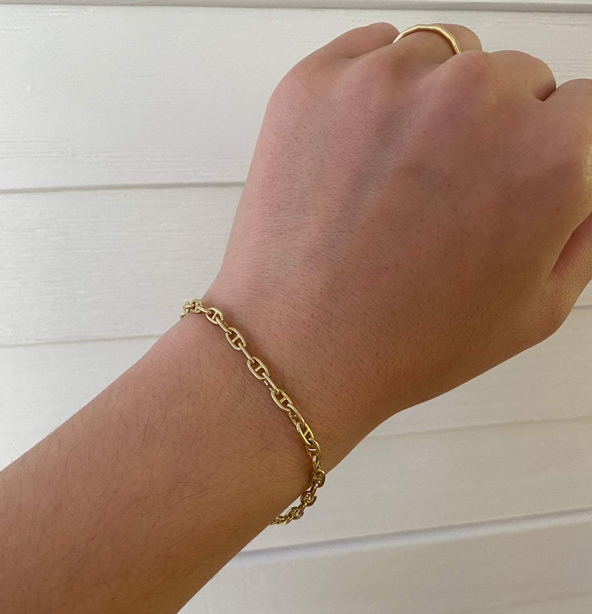 Classic 14K Gold Anchor Mariner Link Bracelet, 7 inches