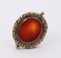 Large Early Victorian Heavily Chased 14K Gold and Carnelian Intaglio Spinner Pendant
