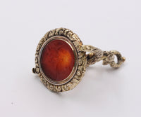 Large Early Victorian Heavily Chased 14K Gold and Carnelian Intaglio Spinner Pendant