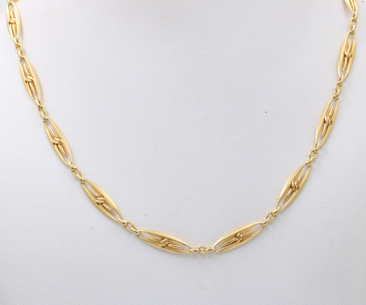 French Victorian 18K Gold Fancy Link Filigree Chain, Antique Necklace