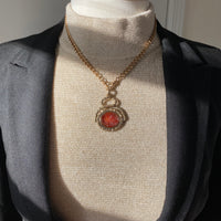 Large Early Victorian Heavily Chased 14K Gold and Carnelian Intaglio Spinner Pendant