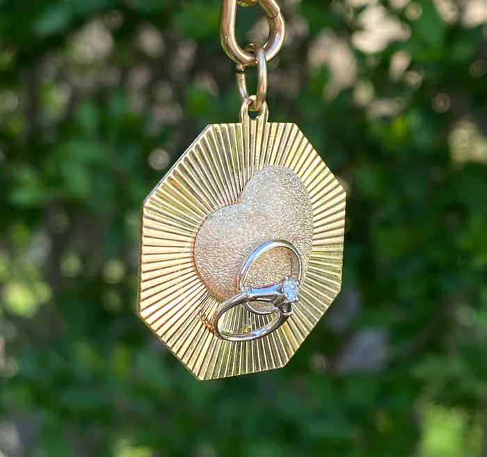 Vintage Dankner 14K Gold Radiant Engagement or Wedding Charm, Heart Pendant