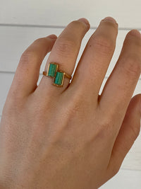 Vintage 14K Gold and Turquoise Geometric Bypass Ring
