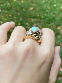 Vintage Opal and Diamond 14K Gold Statement Ring