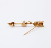 Antique Rose Cut Diamond, Pearl, 14K Gold Arrow Pin