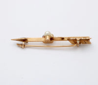Antique Rose Cut Diamond, Pearl, 14K Gold Arrow Pin