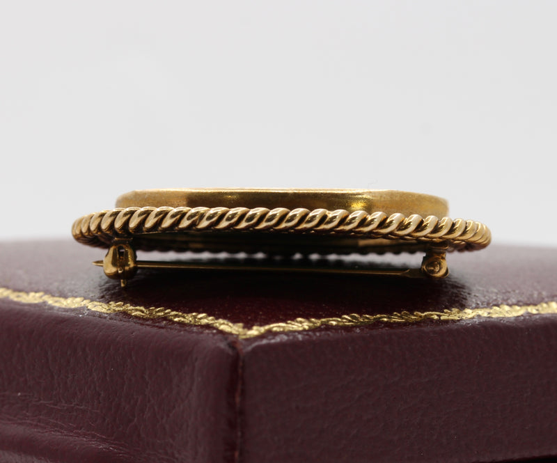 Vintage Malachite Intaglio of Saturn Cronos in 14K Gold Brooch Pin - alpha-omega-jewelry
