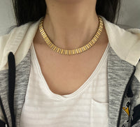 Vintage 18K Bicolor Gold Barrel Link Collar, 63.4 Gram Italian Necklace