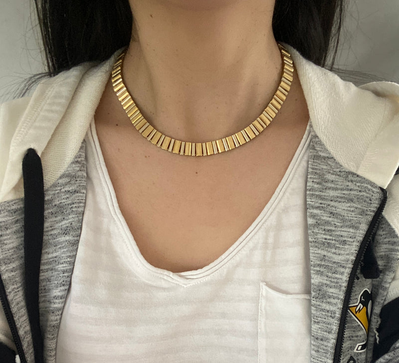 Vintage 18K Bicolor Gold Barrel Link Collar, 63.4 Gram Italian Necklace