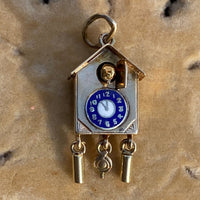 Vintage 14K Gold and Enamel Cuckoo Clock Charm