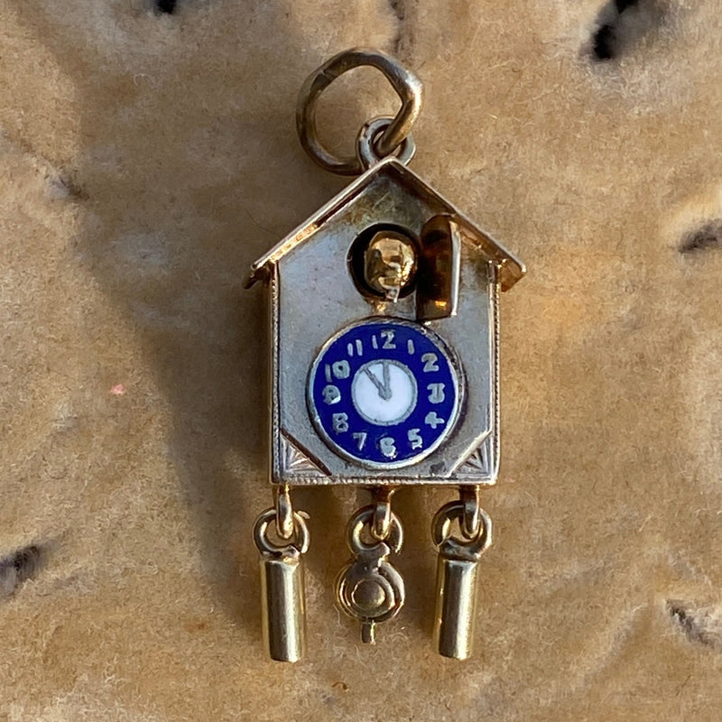 Vintage 14K Gold and Enamel Cuckoo Clock Charm