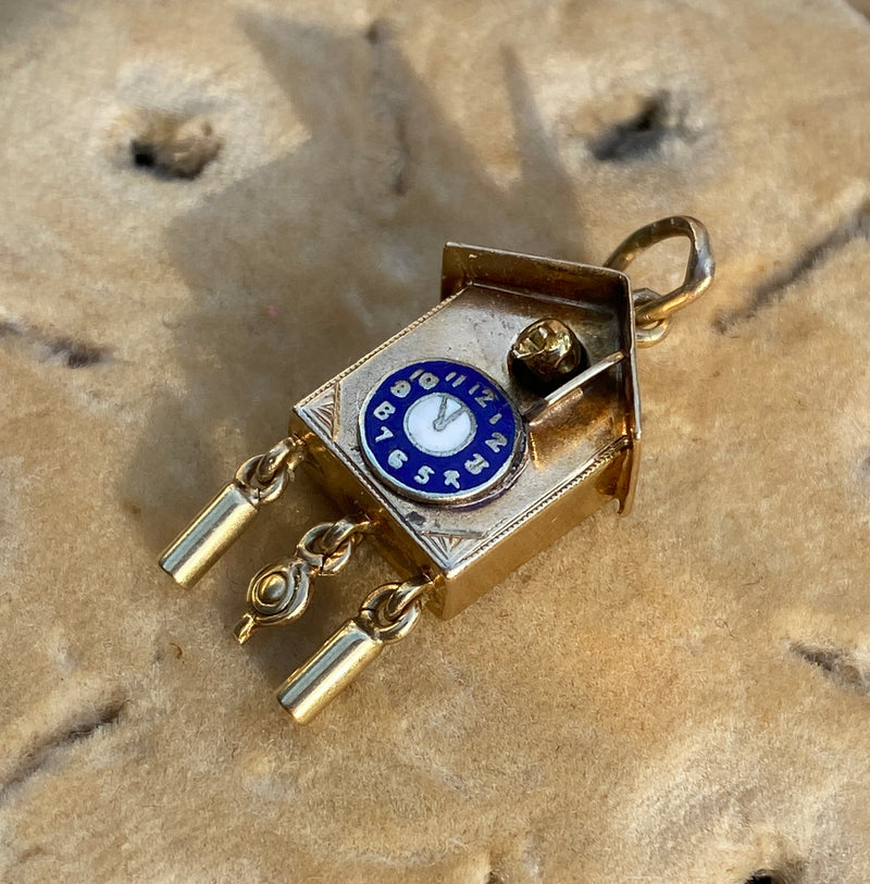 Vintage 14K Gold and Enamel Cuckoo Clock Charm