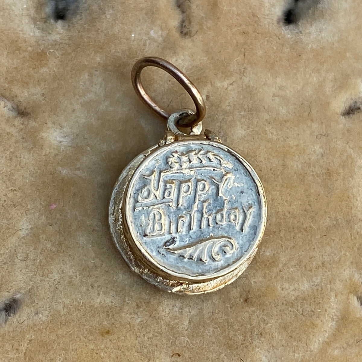 Vintage 14K Gold and White Enamel “Happy Birthday” Cake Charm